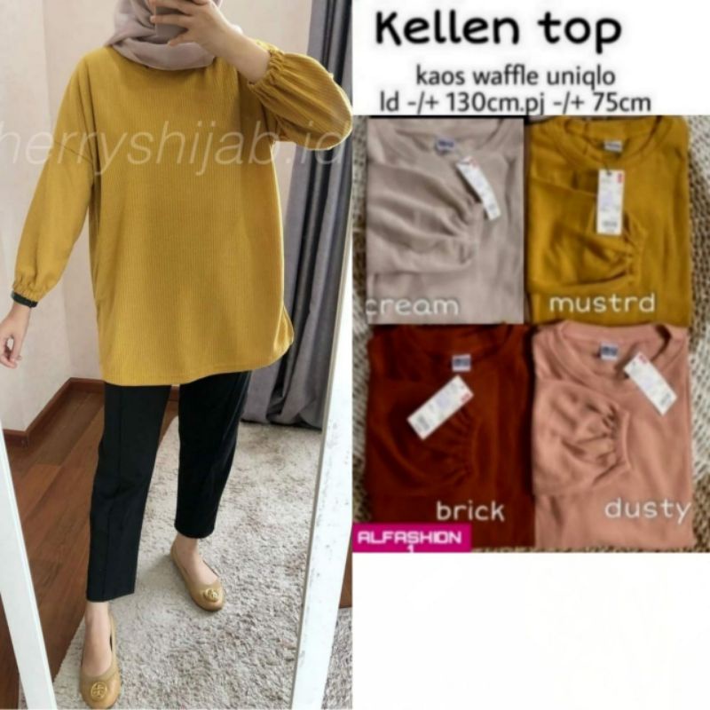 Kellen top ori Al Fashion atasan blouse wanita jumbo ld 130 xxl kaos knit waffle uniqlo original al 