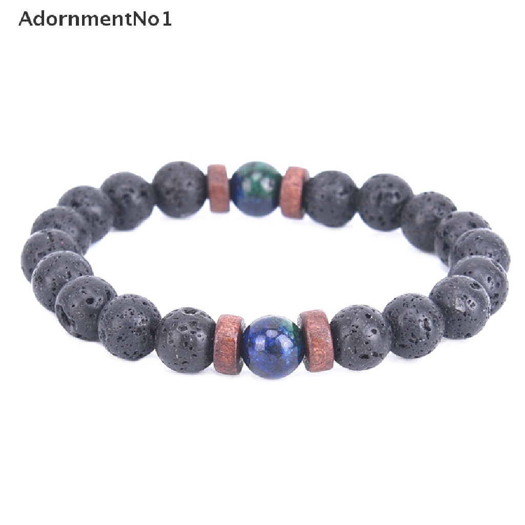 (AdornmentNo1) Gelang Tangan Manik-Manik Batu Lava Rock Chrysocolla Untuk Pria / Yoga