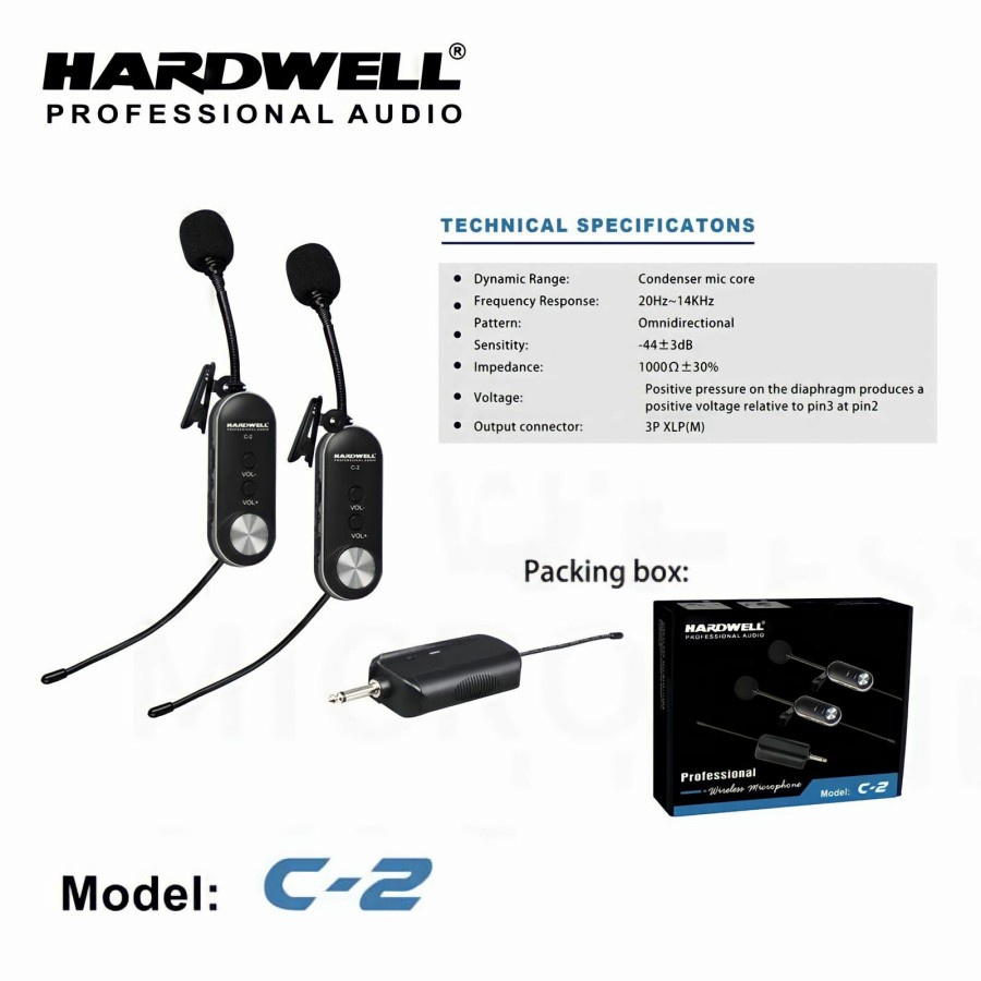 Mic Wireless Jepit Clip On Hardwell C2 / C-2 2 Mic Imam Mic Clip On Original