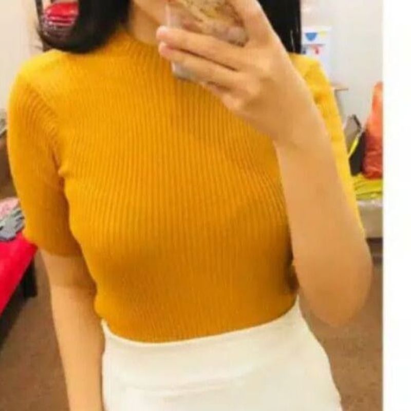 Baju Wanita Lengan Pendek Bahan Rajut Korean Style Press Boddy