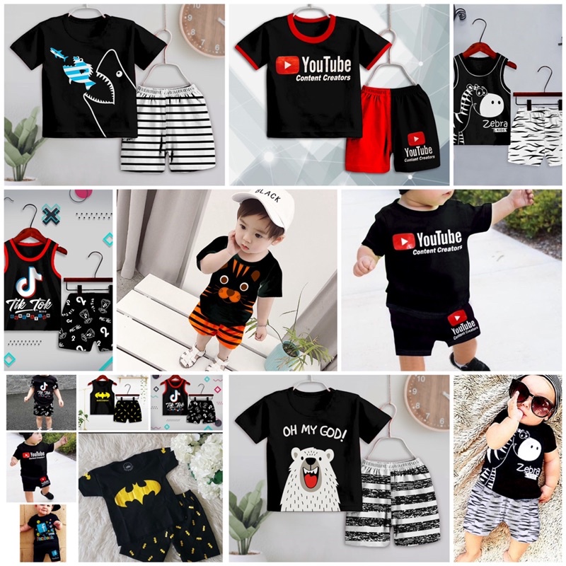 SETELAN ANAK COWOK SINGLET TANGAN KARAKTER SOSMED,KARTUN,ANIMAL,HEWAN,SUPERHERO USIA 6 BULAN-3 TAHUN