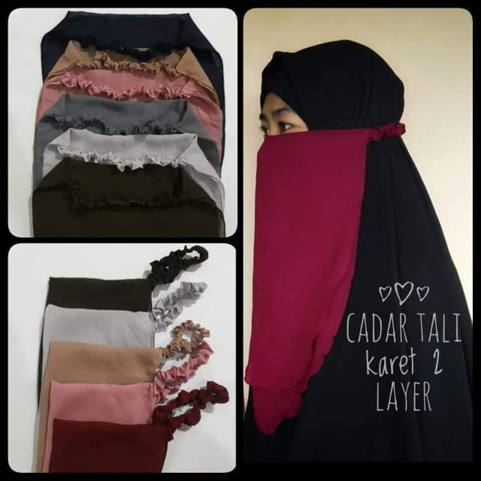 Niqab / Cadar Tali Karet 2 Layer Siffon tanpa jahitan bawah mata