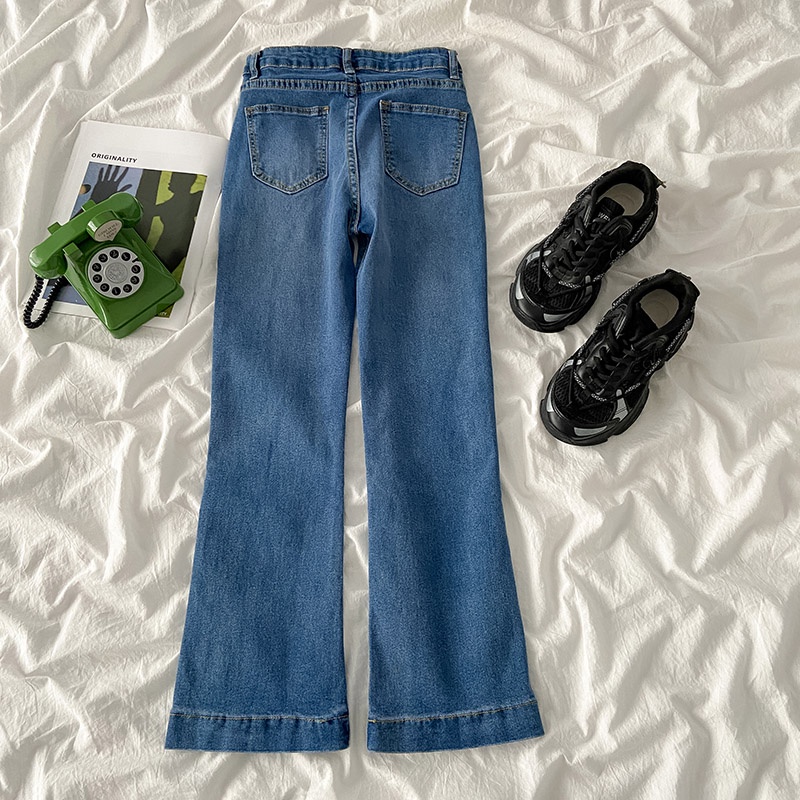 Korean Retro Highwaist Melar Lurus Celana Jeans Wanita Biru (realpict)