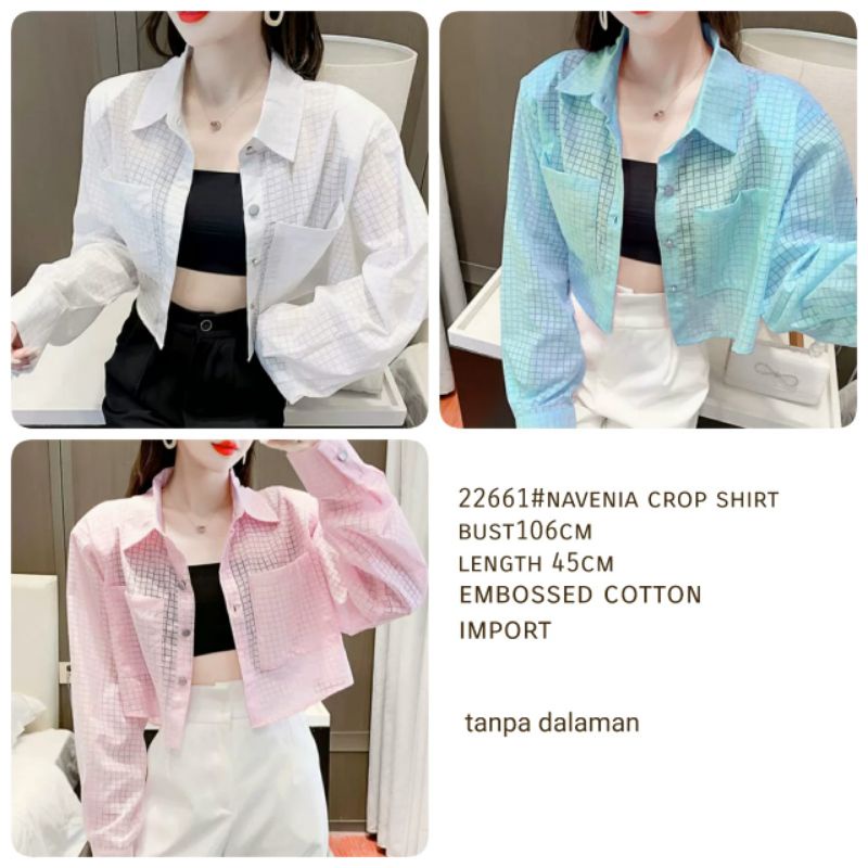 MDLV ~ 22661# Navenia Crop Shirt Atasan Kemeja Crop Import