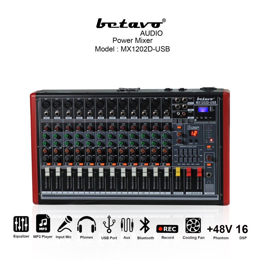 Audio power mixer profesional betavo MX 1202 D /audio mixer / power mixer / mixer / power mixer 12 chanel ProAudioSound