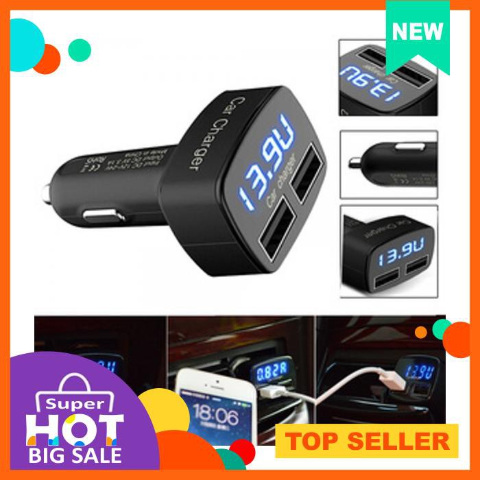 4In1 Usb Charger Mobil Dengan Indicator Volt Ampere Temperature Volt Meter
