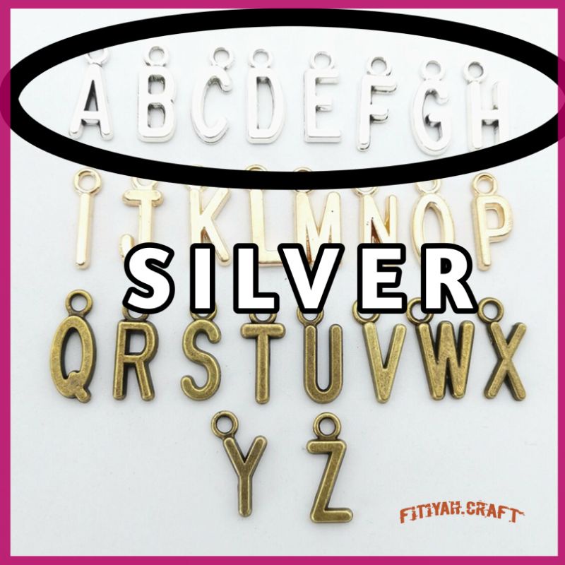 Charm Alloy Gantung Silver Alfabet A-Z Bahan Craft DIY