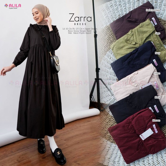 Gamis Wanita Zarra Dress Premium Cotton Poplin Adem Lembut All Size - maroon, XL