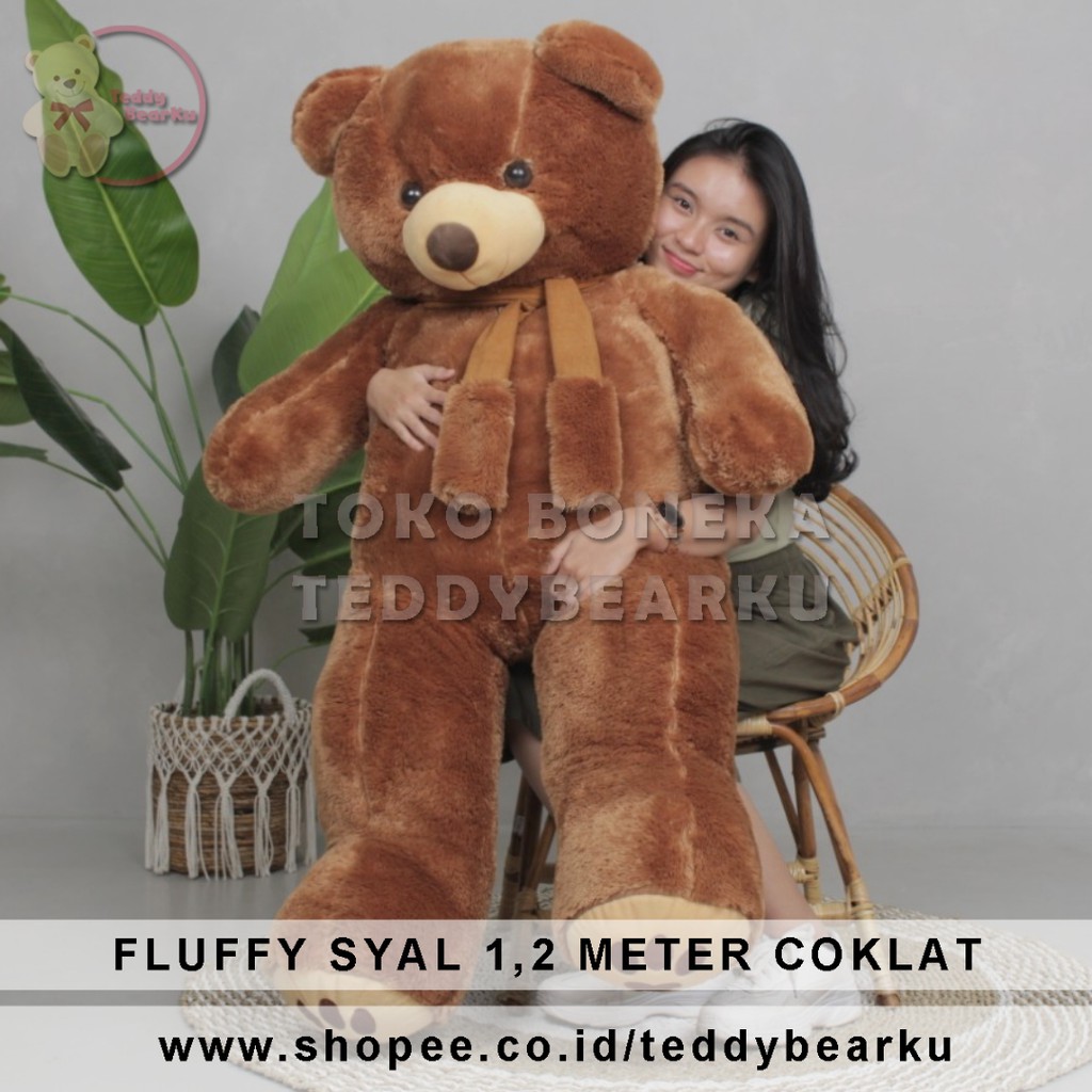 Boneka Teddy Bear FLUFFY SYAL SUPER SUPER JUMBO 1.2 METER WARNA COKLAT