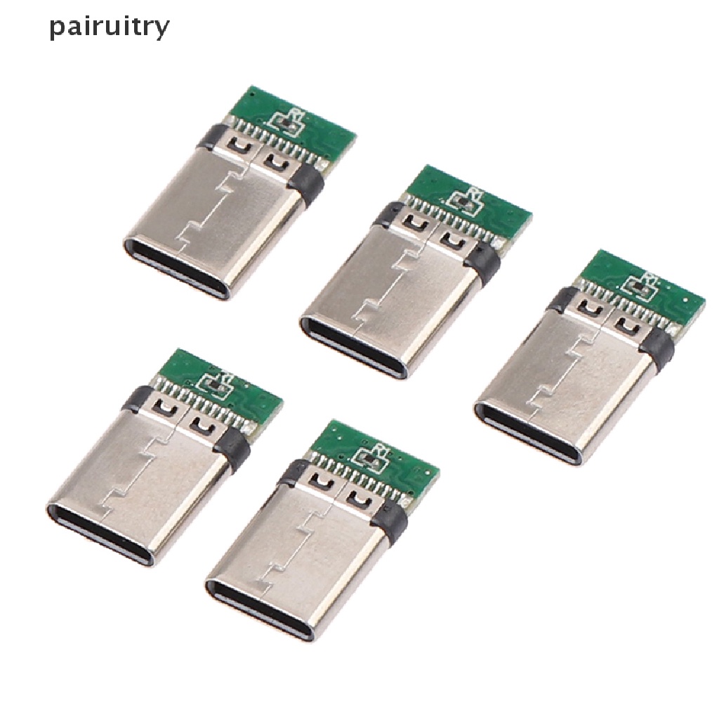 Prt 5Pcs Soket Konektor Plug Solder USB 3.1 Tipe C Male DIY Untuk PC Board PRT