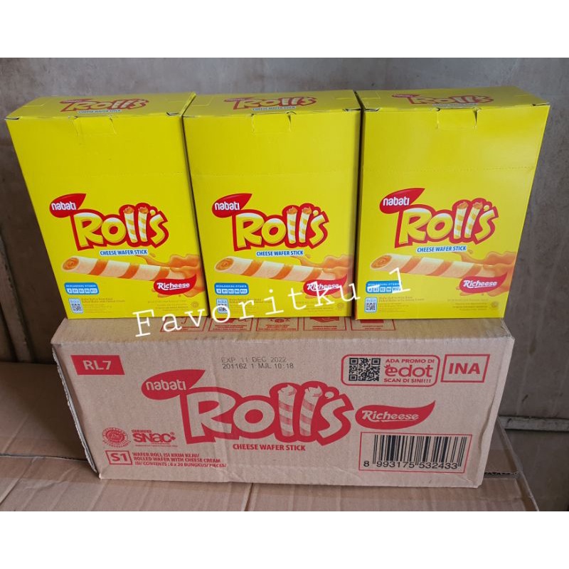 

Nabati ROLLS Cheese wafer Stick/Wafer Roll Keju 7gr. 1 Box Isi 20 Bungkus