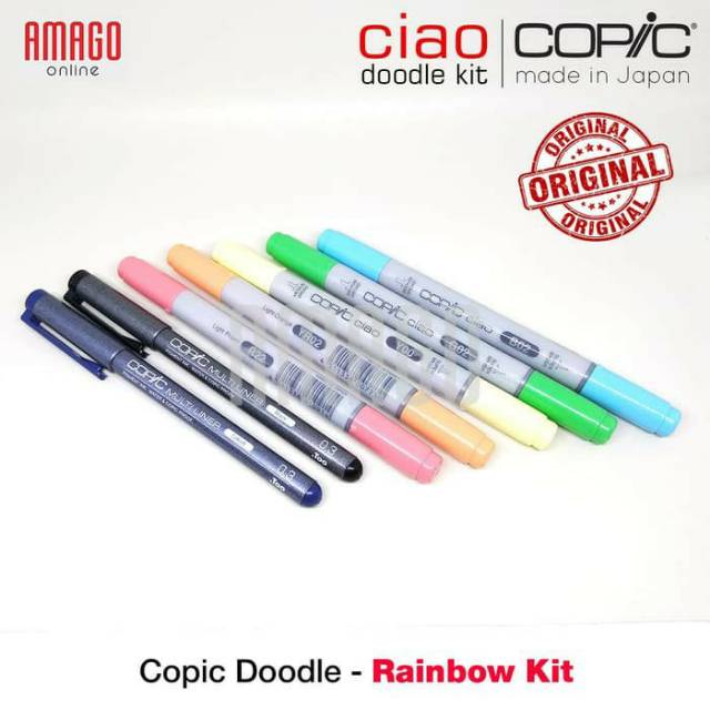 COPIC DOODLE PACK - RAINBOW KIT - 2 PENS AND 5 MARKERS - CCM/DKR