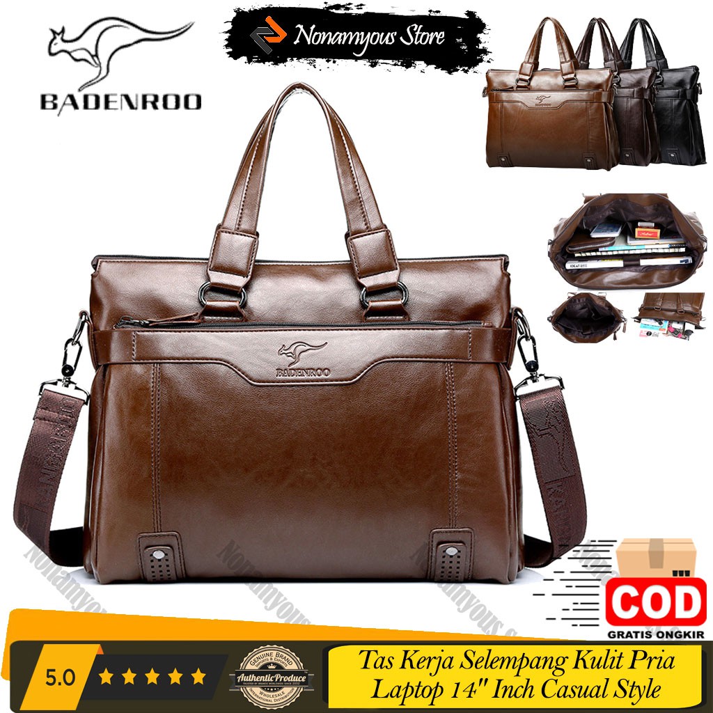 [ORIGINAL] Badenroo Tas Kerja Kulit Selempang Pria Laptop 14 Inch Casual Style Briefcase Bag Import