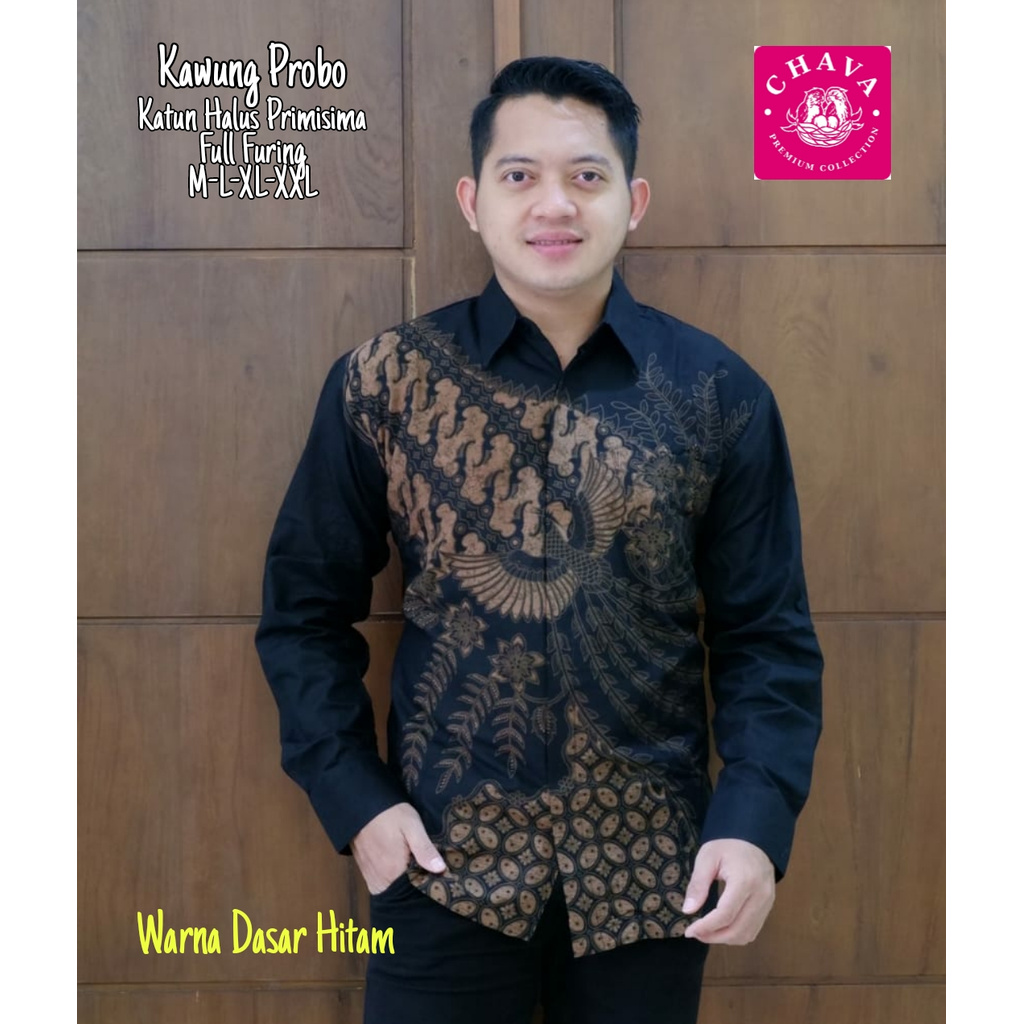 Kemeja Batik Lengan Panjang Pria Batik Panjang Warna Hitam Batik Panjang Lapis Furing KawungProbo