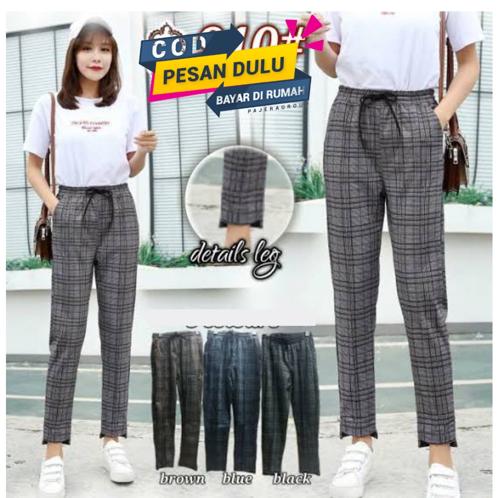 VNA Celana Kotak Kotak Wanita Import