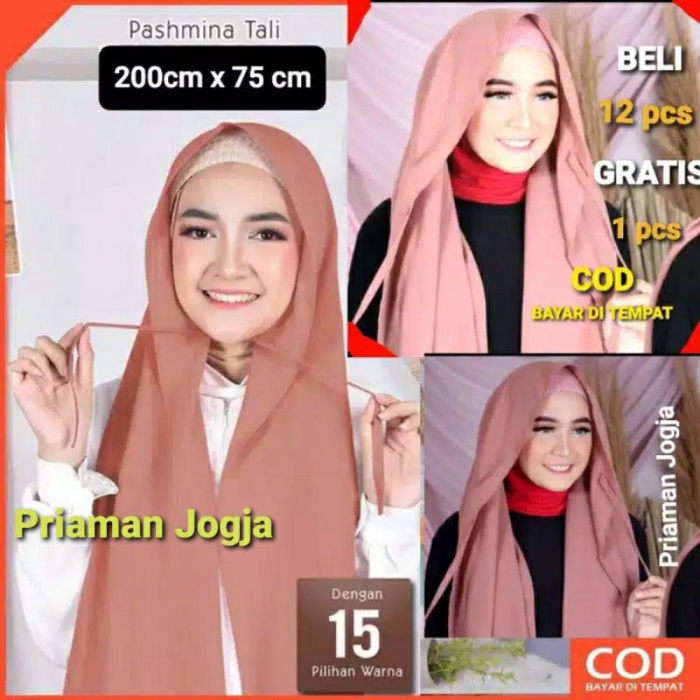 Pasmina Instan 200x75 Tali Diamond Ceruty Halus Jilbab Instant Pasmina Panjang Phasmina Instant Premium Grosir Jogja Promo