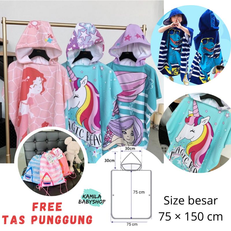 Handuk Renang Anak / Handuk Ponco Jumbo / Untuk Usia Anak 1-11th / Ukuran Jumbo 75 X 150 Cm