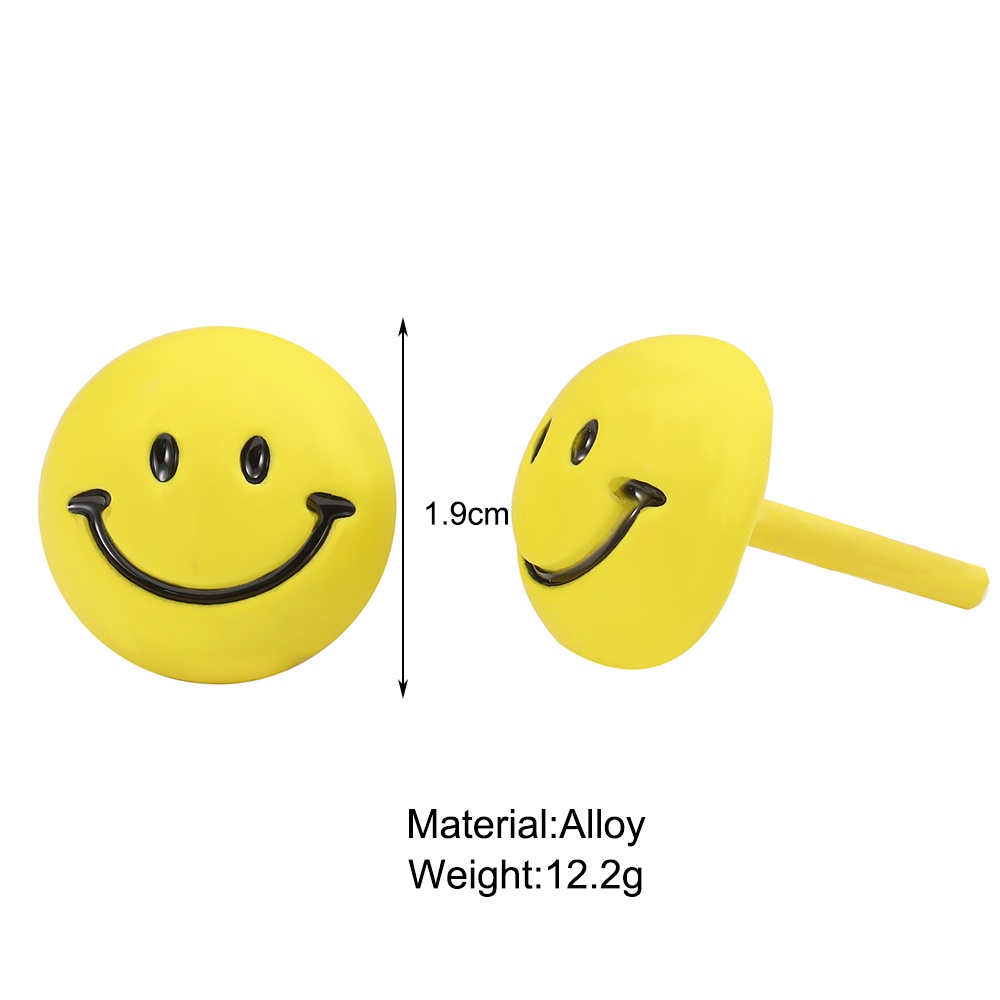 Anting Stud Geometris Desain Smiley Warna Macaron Gaya Korea Untuk Wanita