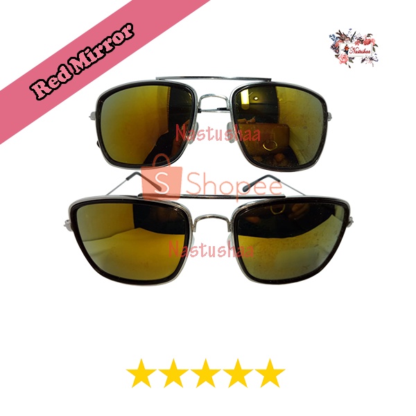 Kacamata Korea Model Aviator Tony stark Kaca Mata Fashion Gaya Lensa Mirror Anti UV Pria dan Wanita UNISEX FREECASE