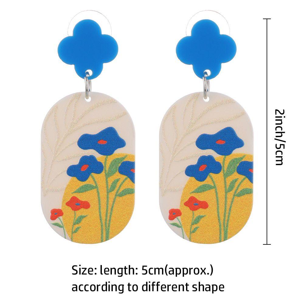 Nanas Flora Menjuntai Anting Aksesoris Perhiasan Akrilik Warna-Warni Geometris Bunga Grafiti