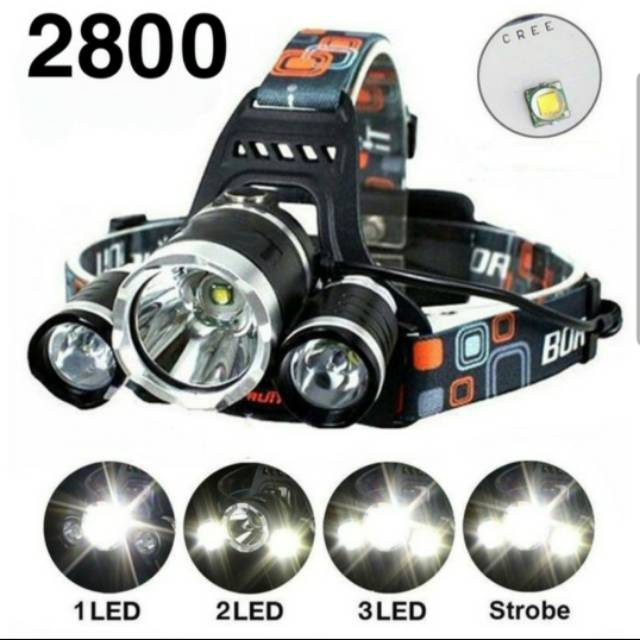 Senter Kepala Head Lamp Led T6 Rechargeable 2800 / Paket Senter Kepala