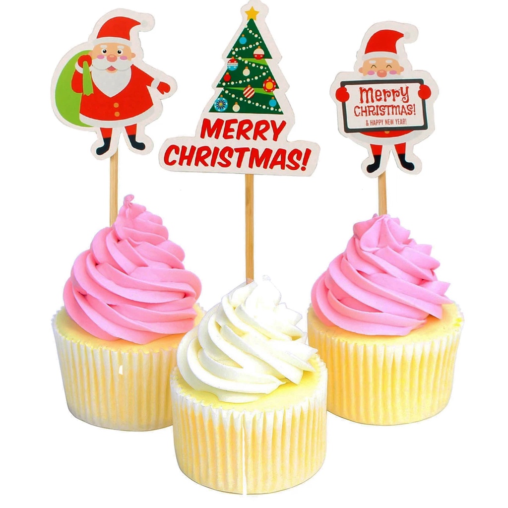 9pcs / Set Topper Kue Desain Kartun Santa Claus Bahan Kertas Untuk Dekorasi Natal