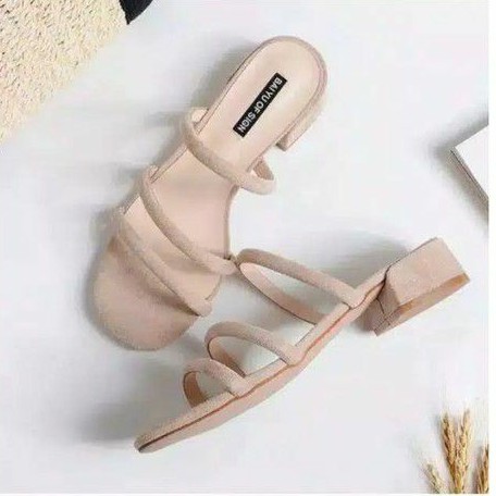 12.12 sale sandal wanita heels hak pendek terbaru 3 tali