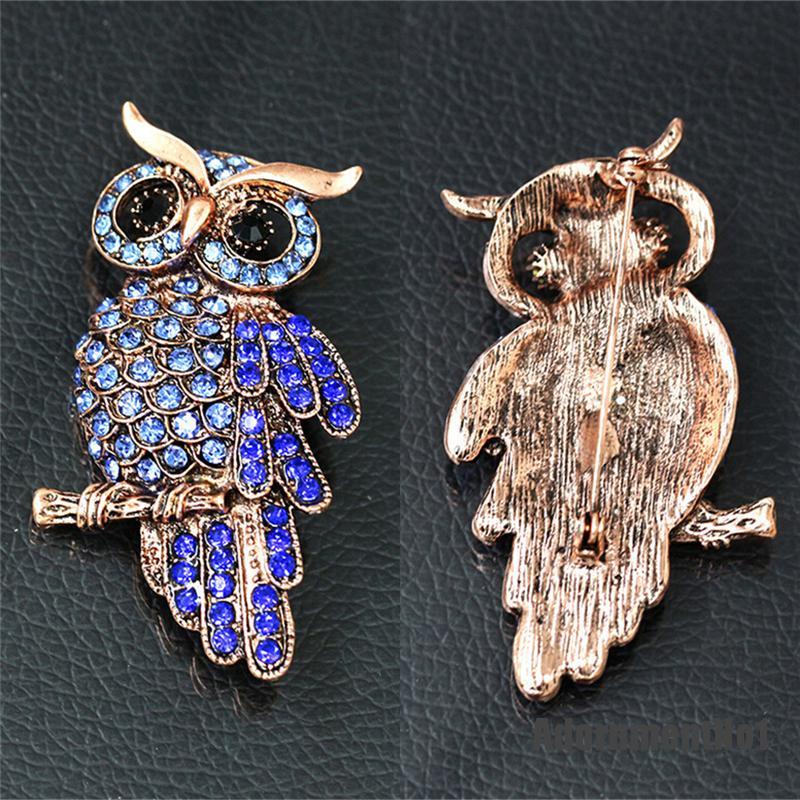 (Adornmentno1) Bros Pin Bentuk Burung Hantu Aksen Berlian Imitasi Gaya Vintage Untuk Wanita