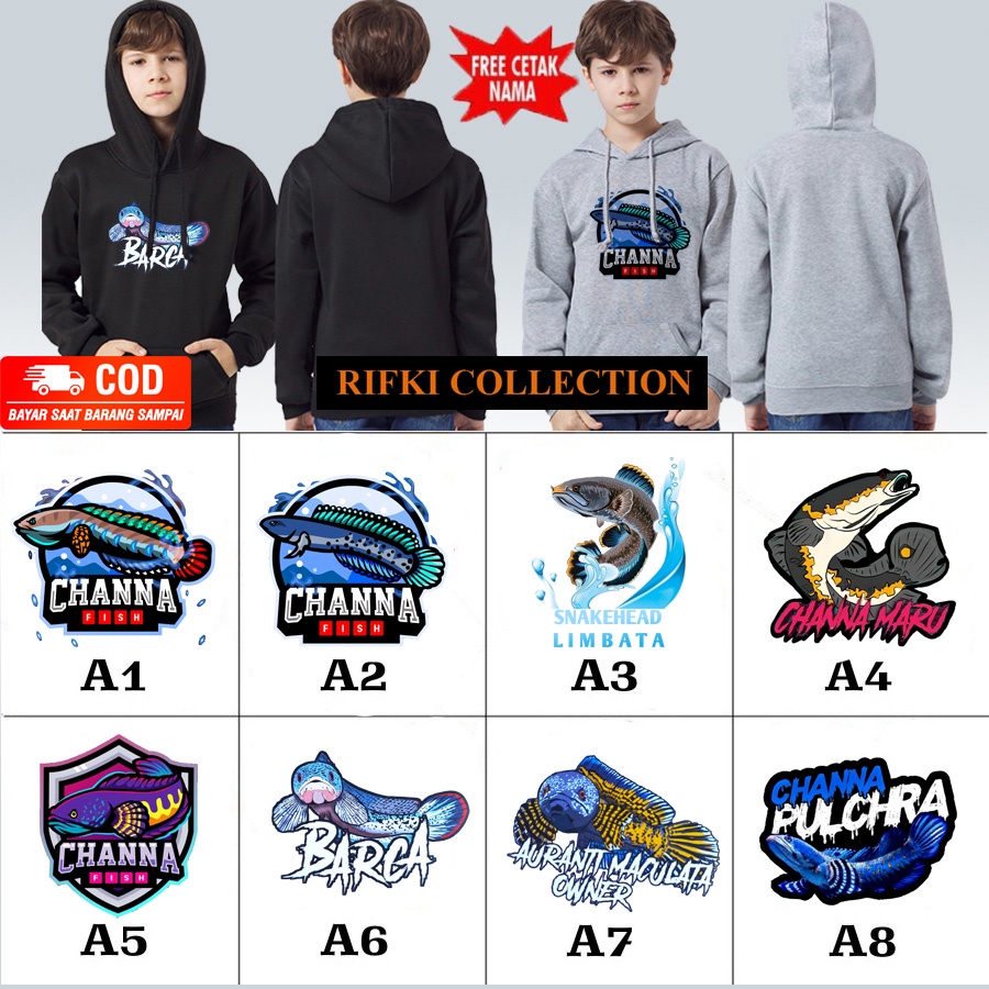 Jaket sweater hodie Hoodie switer ikan chana channa cana anak limbata barca blue pulchra laki-laki c