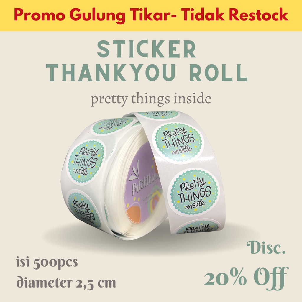 

Isi 500 Sticker Thankyou Roll Segel Bulat Hijau Diameter 2,5cm pretty things inside untuk label olshop