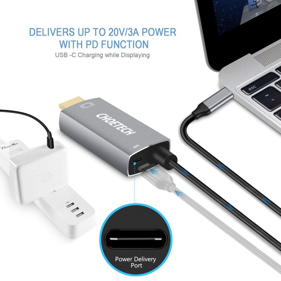 Usb Type c to hdtv with pd 60w mhl cable 1.8m choetech 4k xch m180 - Kabel usb-c to hdtv 1080p