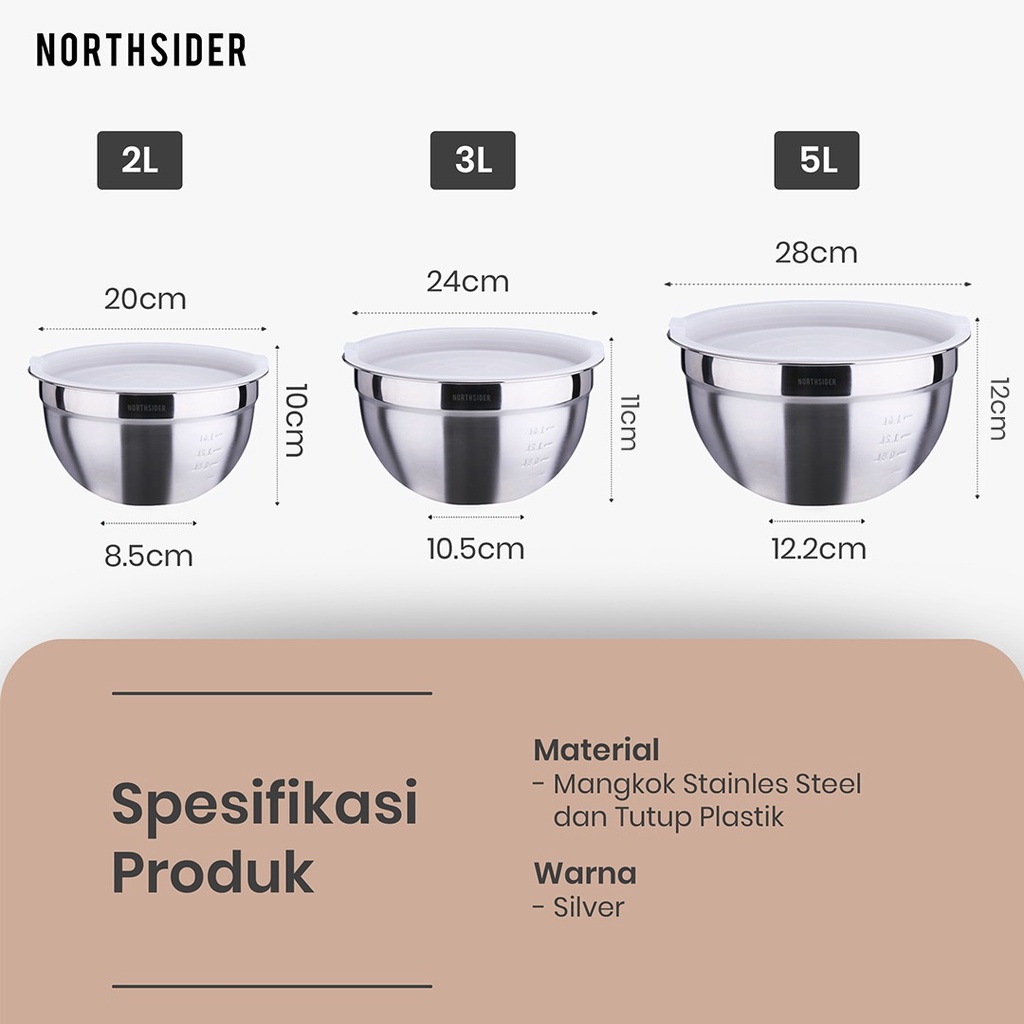 MIXING BOWL WITH LID | MANGKOK ADUK ADONAN STAINLESS + TUTUP