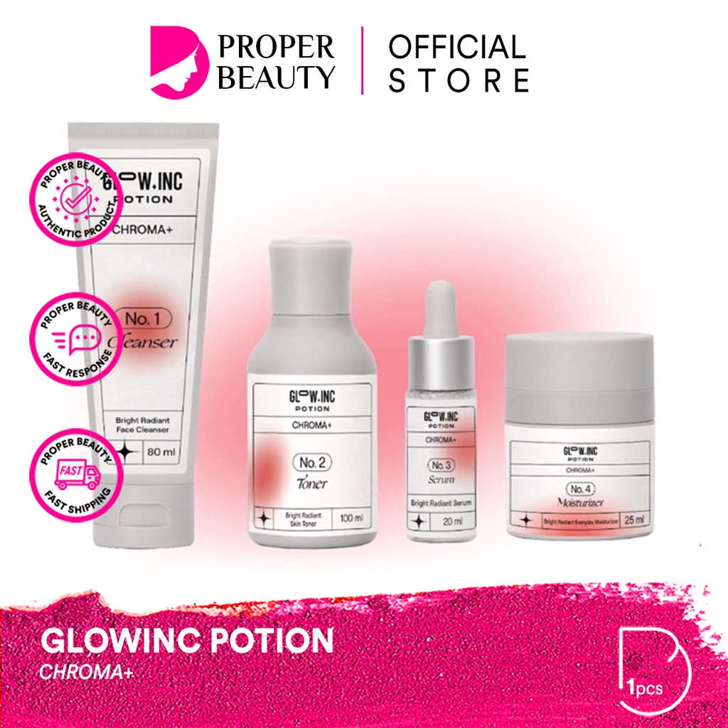 GLOWINC POTION CHROMA+ Indonesia / Bright Radiant Acnecore+ Clear AC Gentle+ Soothing Hydralive+ Moisture Lock Maintain+ Nutrient Skin Forever+ Pro Youth Seamless Cleanser Toner Essence Serum Ampoule Cream Moisturizer Mask Dark Spot Glow Inc Paket