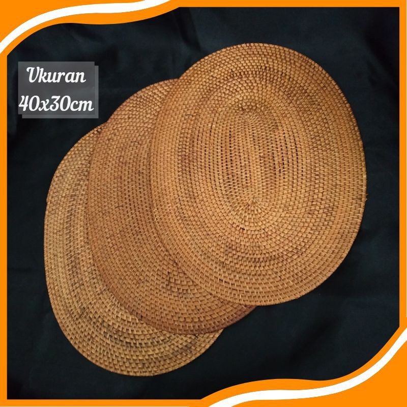 Jual Placemat Tatakan Piring Anyaman Rotan Oval Rattan Alas Dekorasi Serbaguna Meja Makan 4268