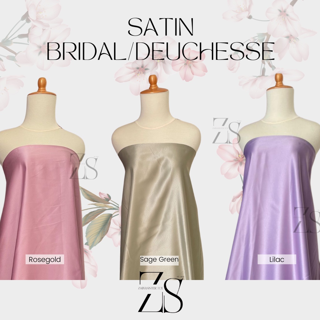 Bahan Kain Satin Saten Bridal Pengantin Duces Dutches Deutchess Deuchesse Meteran Premium Quality Warna Sage Green Hijau Pink Rosegold Ungu Lilac