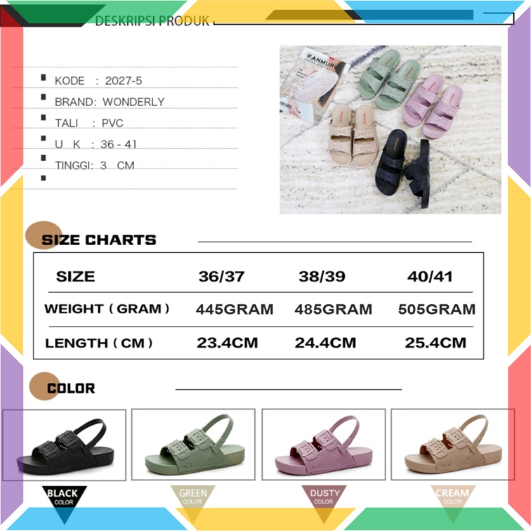 2027-5 Sepatu Sandal Wanita Wonderly Sendal Cewek Strap 2in1 Ban 2 Karet Jelly Tali Rajut Korea