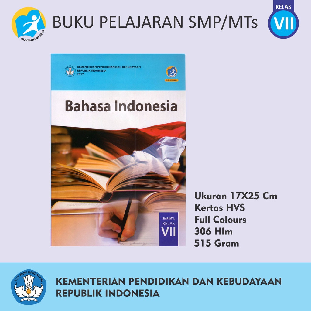 Buku Pendidikan Tingkat SMP MTs Kelas VII Matematika Bahasa Inggris Indonesia Penjaskes Seni Budaya IPA IPS Prakarya-VII B INDONESIA