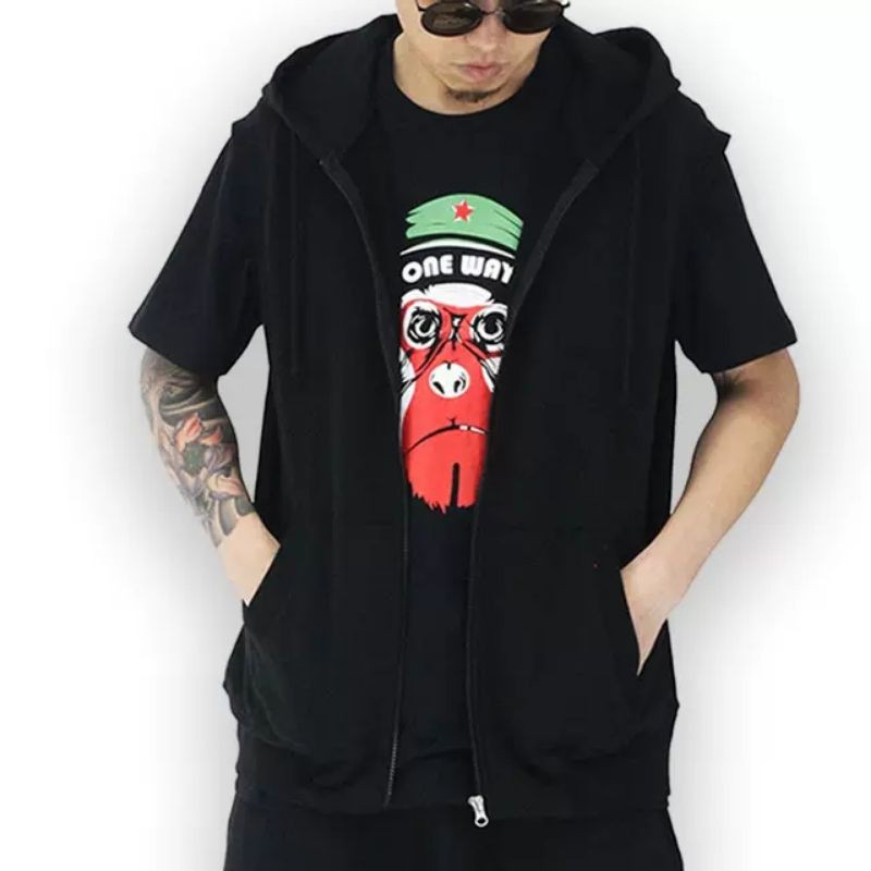 Rompi Pria Hoodie Fleece Tanpa lengan