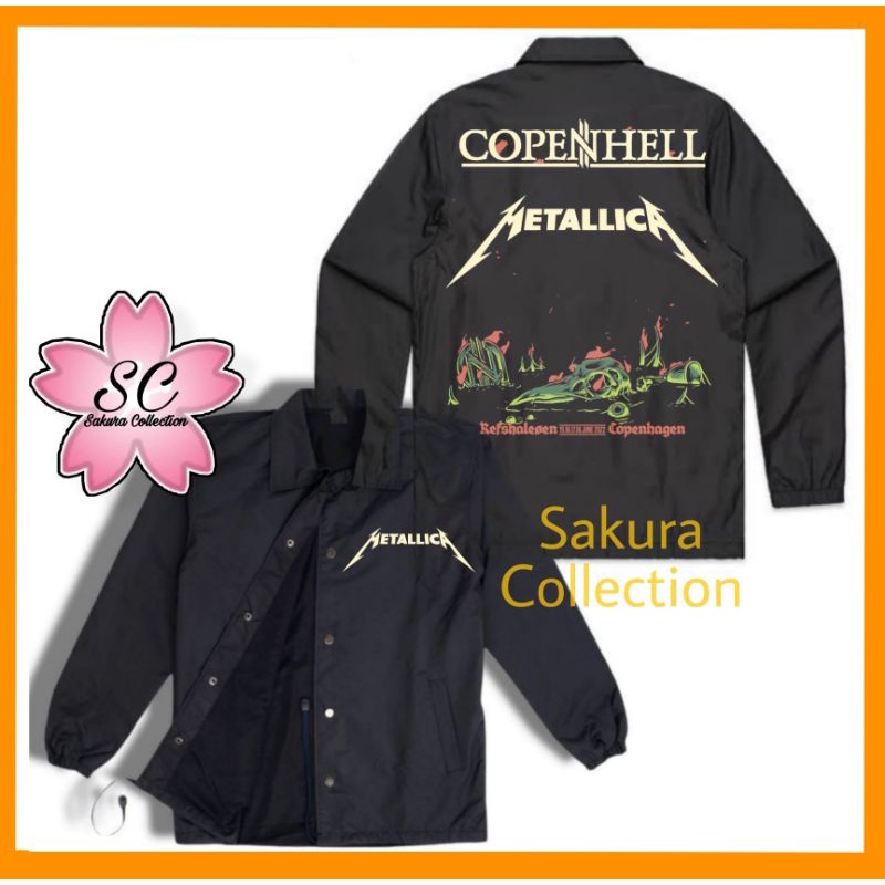 Jaket Coach BAND METALLICA COPENHELL  Copenhagen logo tulisan HARD ROCK PUNK HARDCORE musik metal VINTAGE bootleg concept design Jacket parasut waterproof pria wanita unisex taslan polos hitam outdoor windbreaker oversize termurah terlaris BEST
