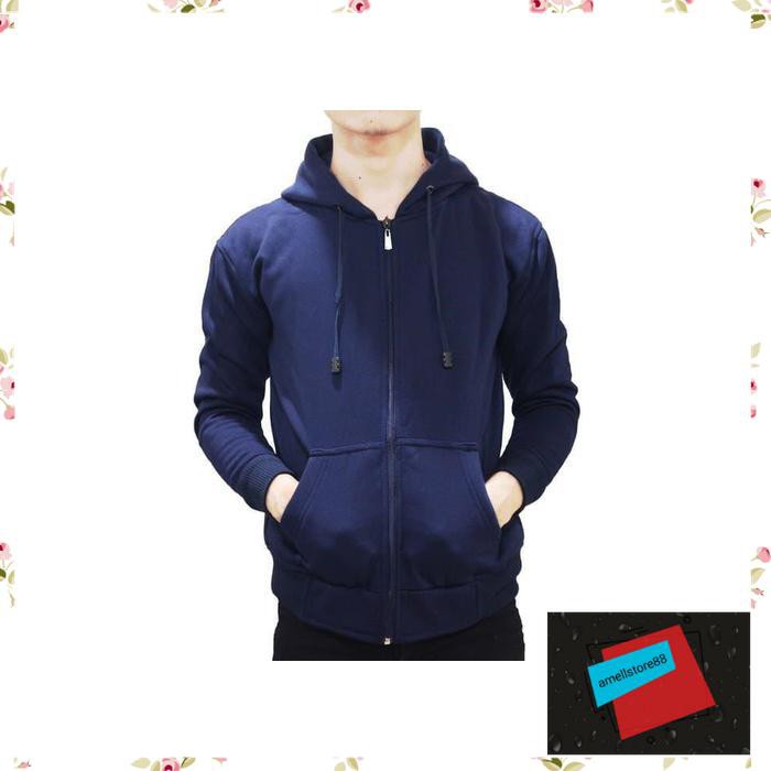 Jaket Pria parasut parka gunung Polos Hoodie ZipperResleting Hitam AZ2