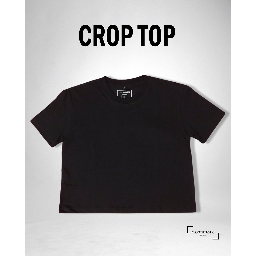 Kaos Crop Tee / Crop Top Hitam Polos Premium Combed