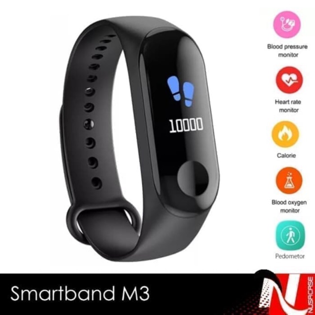 Smartband M3 Jam Pintar Detak Jantung Langkah Kalori Oksigen