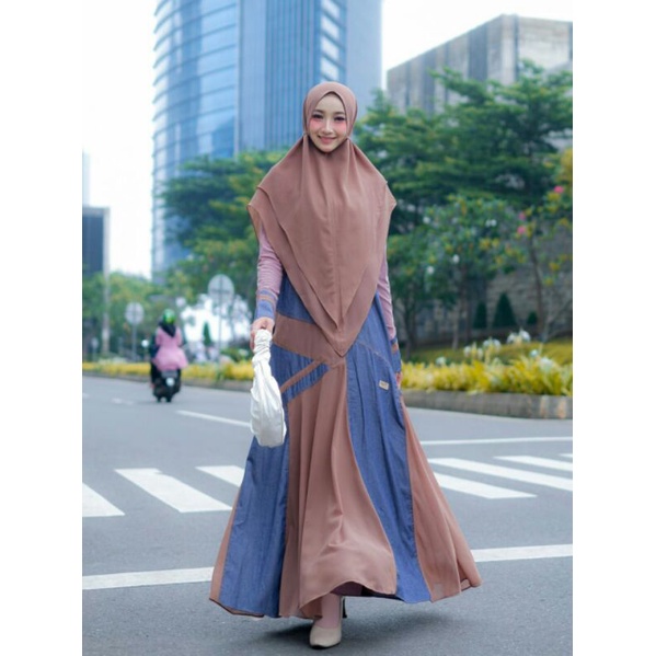 gamis syari mikayla casual set bergo busui polos brande premium original belifi