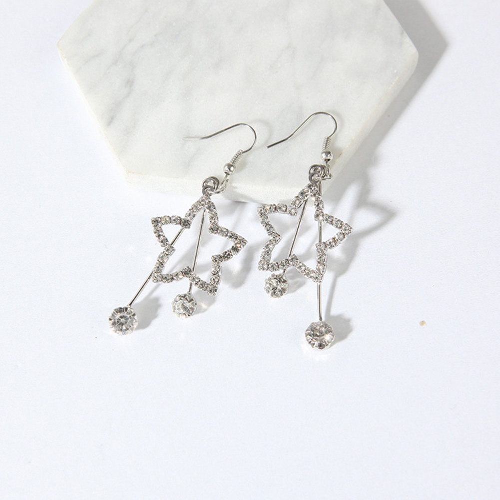 Hu Hu Hu Hu Hu Alat Bantu Pasang Kacamata♡ Anting Kait Gantung Wanita Desain Bintangrumbai Hias Berlian Imitasi Untuk Pesta