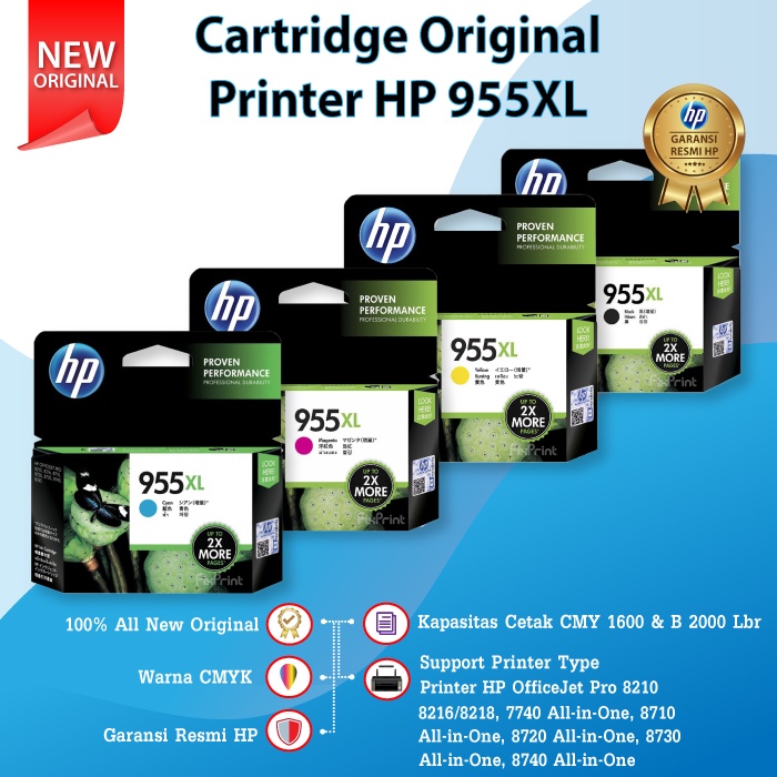 Cartridge Tinta HP 955XL 955 XL Printer 8710 8720 8730 8740 8745 8732M