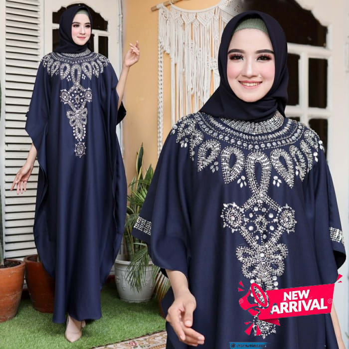 Gamis Lebaran Wanita Casual Modern Muslim Kelelawar Dress Elegan  MV854 Kaftan Manik Anne -