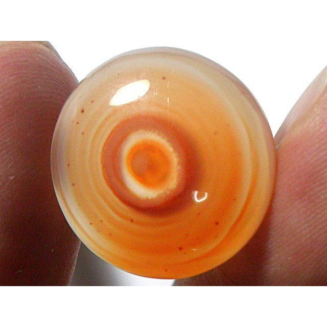 AG110 Round Cabochon 12.35ct 18mm Orange Red White 'Greek Evil Eye' Picture Agate Natural Lucky Char