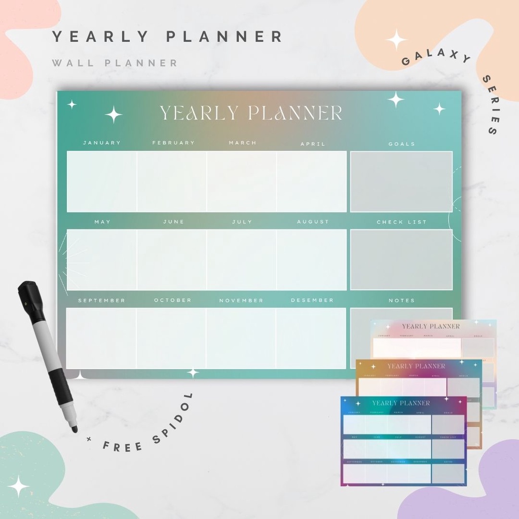 

Wall Planner Solucine - Galaxy Series - Yearly Planner, Monthly Planner, Weekly Planner, Daily Planner, Meal Planner - Free spidol + Reuseable - A3 / A4