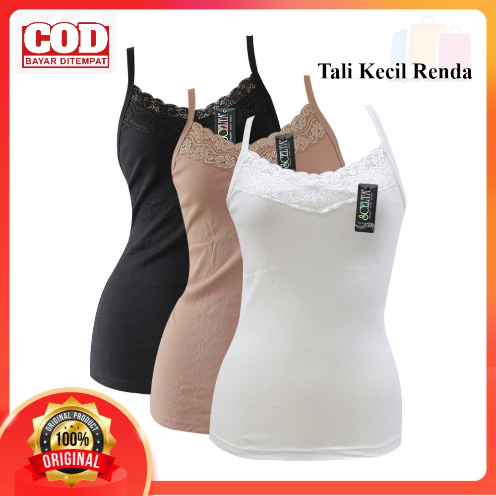 Premium Atasan Tanktop Tengtop Kamisol Wanita Polos Tali Kecil Renda Tank Top Tangtop Wanita Jumbo