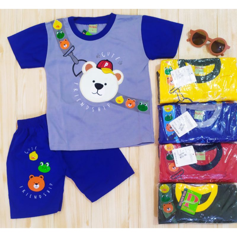 SETELAN BORDIR BEAR SPIDERMAN POLI DINO 2-7 THN BAJU ANAK LAKI-LAKI